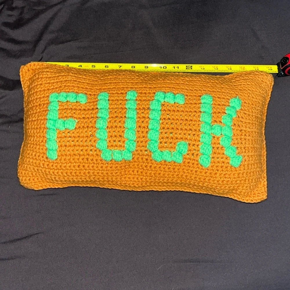 Handmade crochet swear word pillow